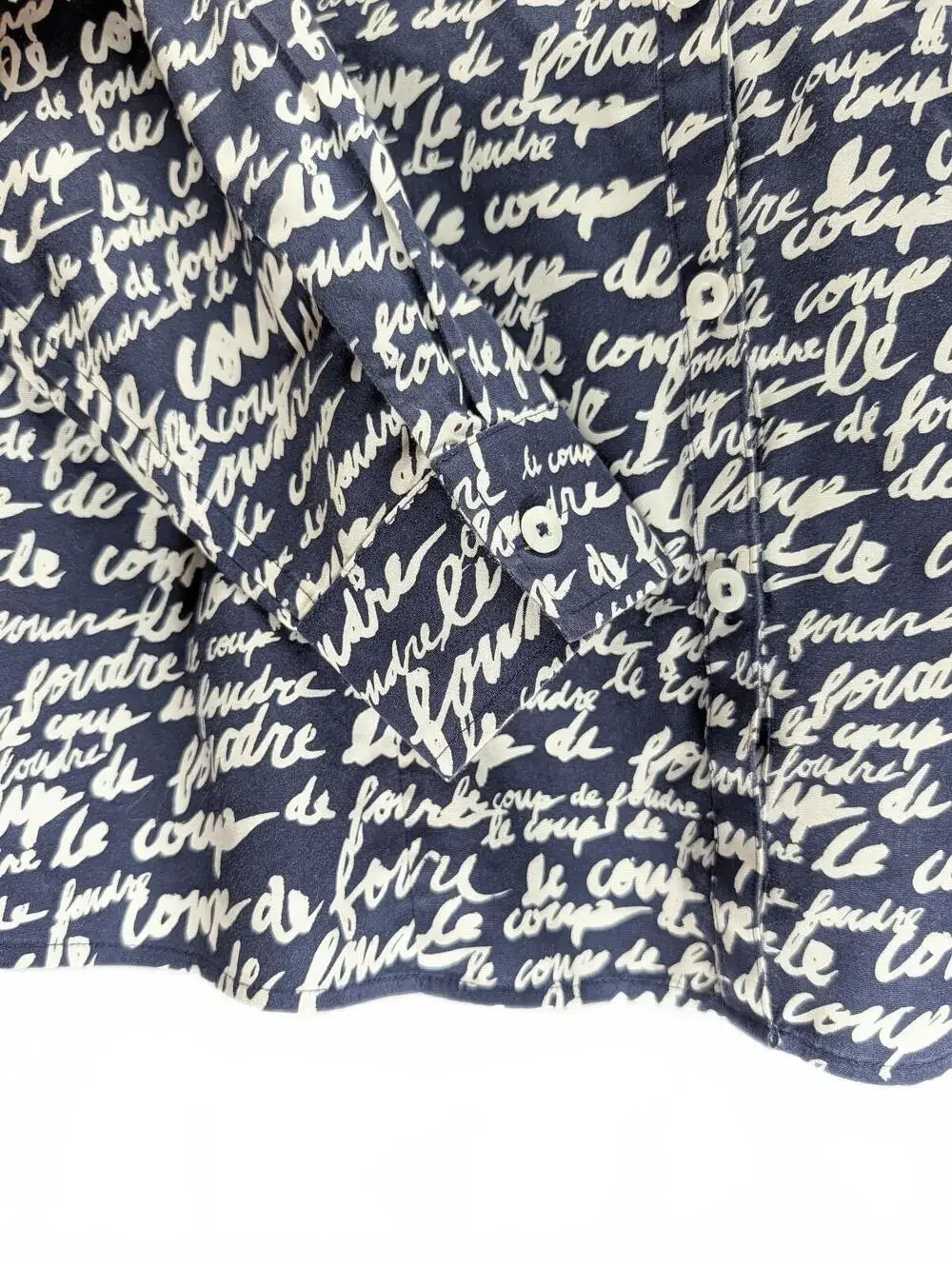 Chico's Button-Up Shirt in Navy with White Script Print 1 - Picture 3 of 5